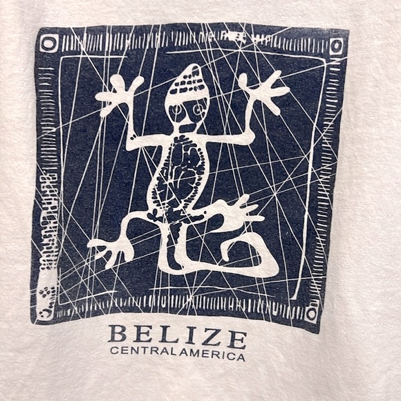 BELIZE 🏝️🦎 COTTON WHITE/BLUE LIZARD GECKO CUT-OUT FRINGED TSHIRT Sz Women’s 2X - Picture 5 of 7